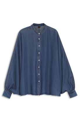 Relaxed-fit blouse with stand collar