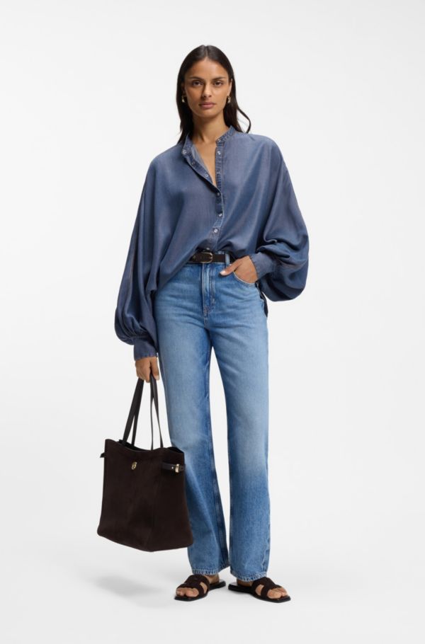 Relaxed-fit blouse with stand collar - image 2
