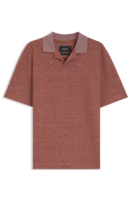Polo de algod&oacute;n, lino y seda con cuello abierto, Marr&oacute;n
