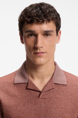 Polo de algod&oacute;n, lino y seda con cuello abierto, Marr&oacute;n