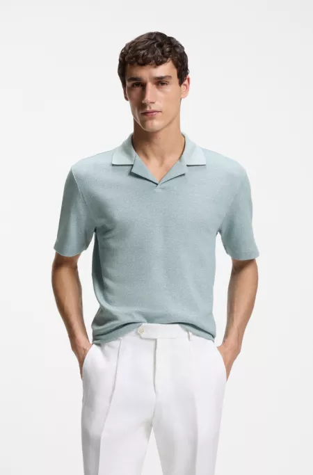 Johnny-collar polo shirt in cotton, linen and silk
