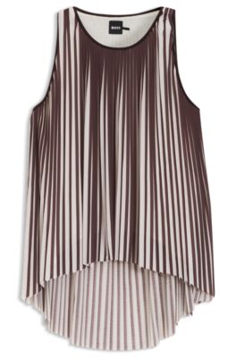 A-line top with two-tone pliss&eacute; pleats, Patterned