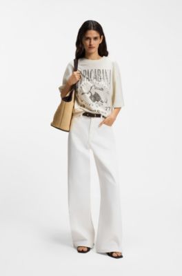 Camiseta de punto de algod&oacute;n con ilustraci&oacute;n estampada, Blanco
