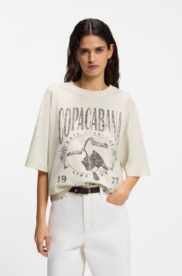 Camiseta de punto de algod&oacute;n con ilustraci&oacute;n estampada, Blanco