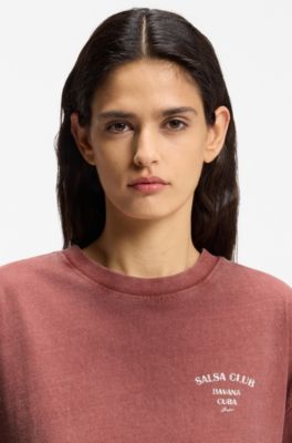 T-shirt en jersey de coton avec motif imprim&eacute;, Rouge sombre