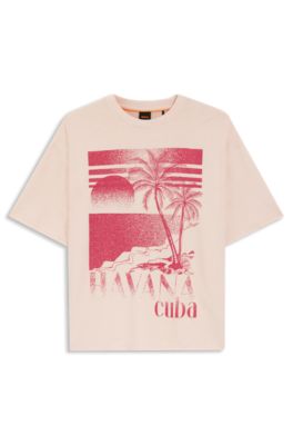 Camiseta de punto de algod&oacute;n con ilustraci&oacute;n estampada, Rosa claro