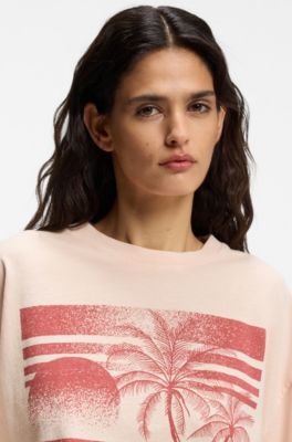 Camiseta de punto de algod&oacute;n con ilustraci&oacute;n estampada, Rosa claro