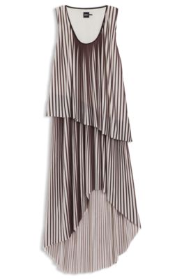 A-line dress with two-tone pliss&eacute; pleats, Patterned