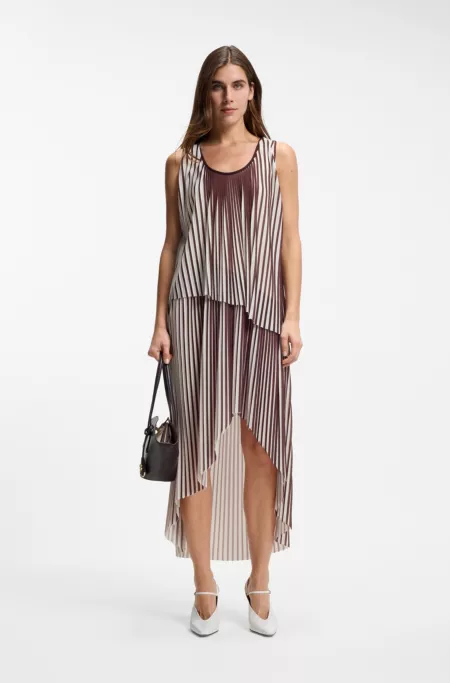 A-line dress with two-tone plissé pleats