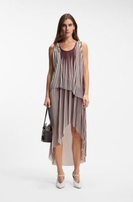 A-line dress with two-tone pliss&eacute; pleats, Patterned