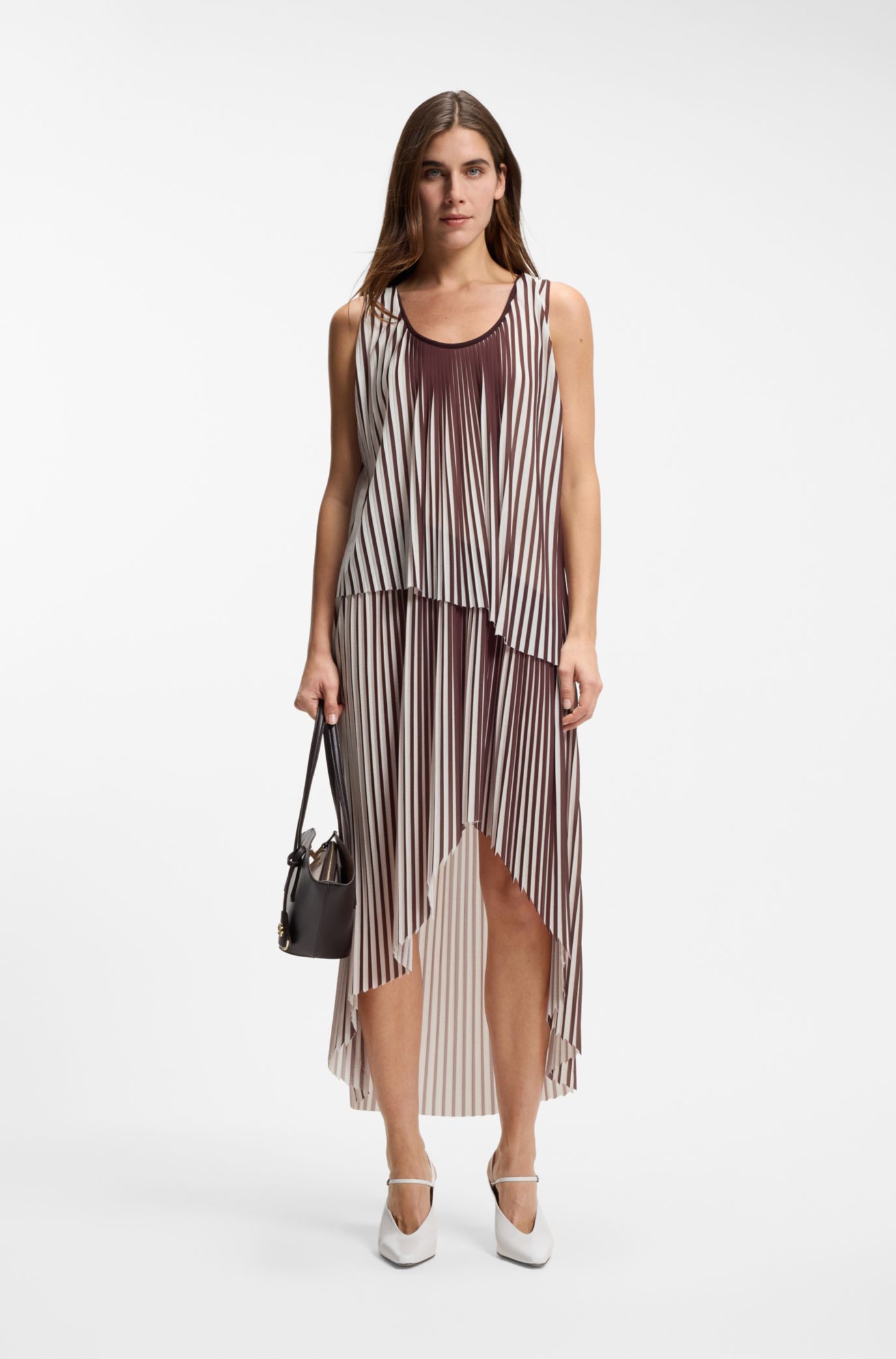 BOSS A-line dress with pliss Pleats - patterned