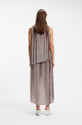 A-line dress with two-tone pliss&eacute; pleats, Patterned