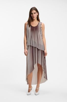 A-line dress with two-tone pliss&eacute; pleats, Patterned