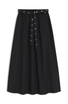 Eyelet-belt skirt in cotton poplin, Black