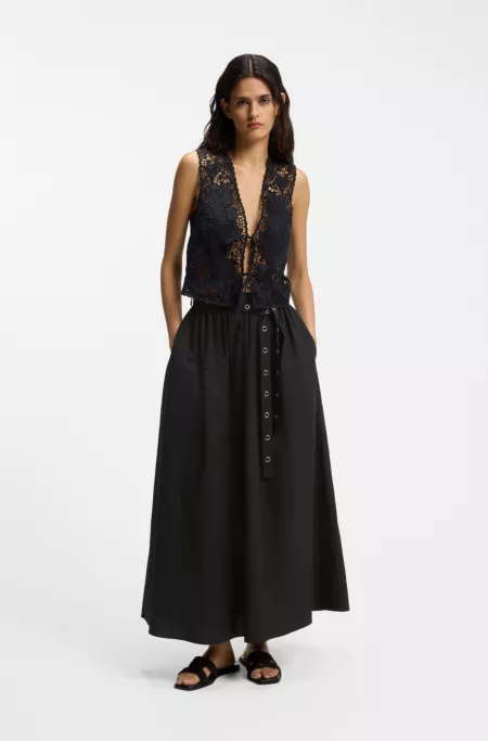 Eyelet-belt skirt in cotton poplin