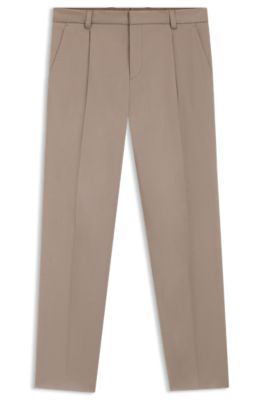 Slim-fit pants in paper-touch stretch cotton, Light Brown