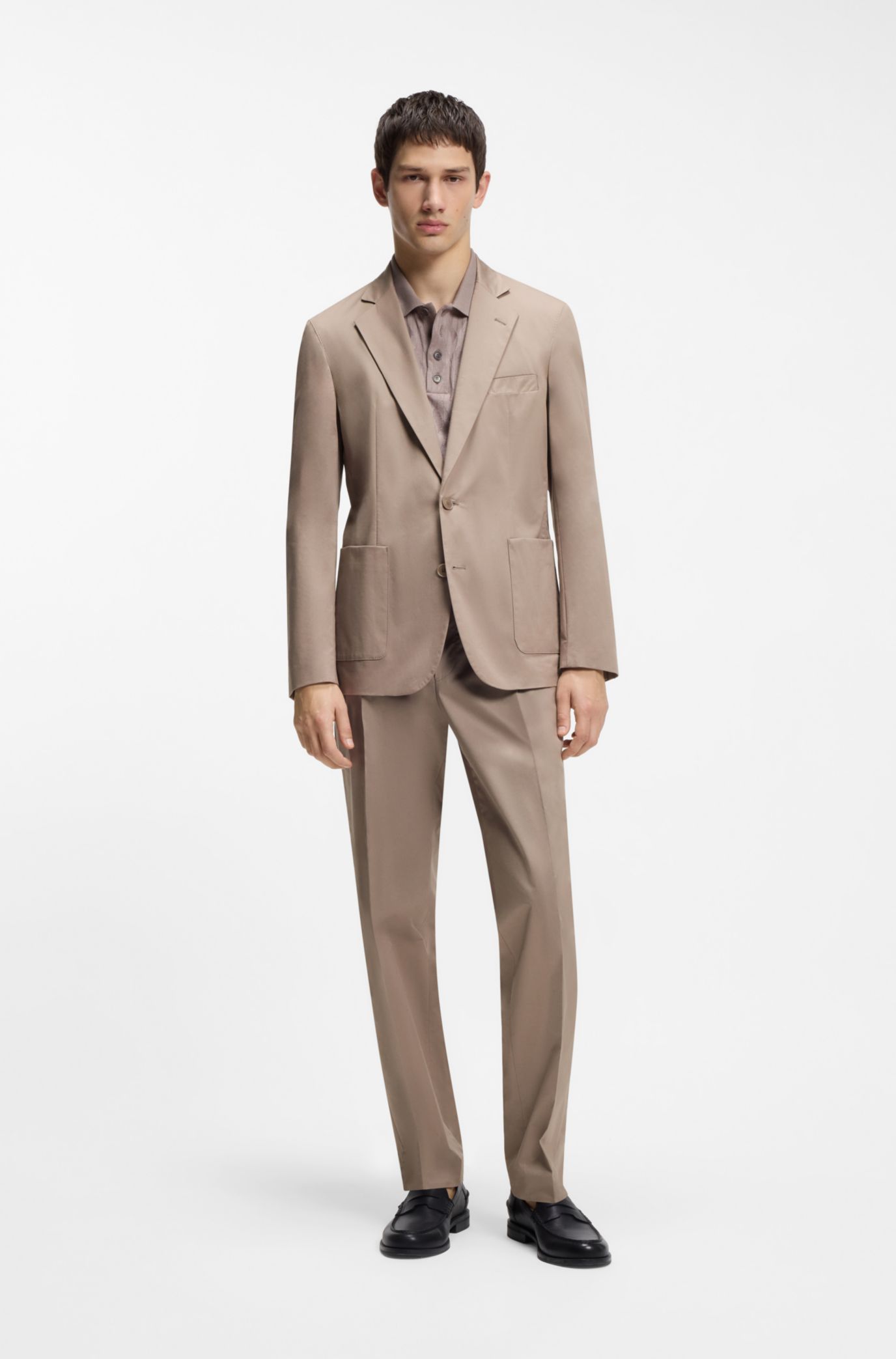 HUGO - Slim-fit pants in paper-touch stretch cotton - Light Brown