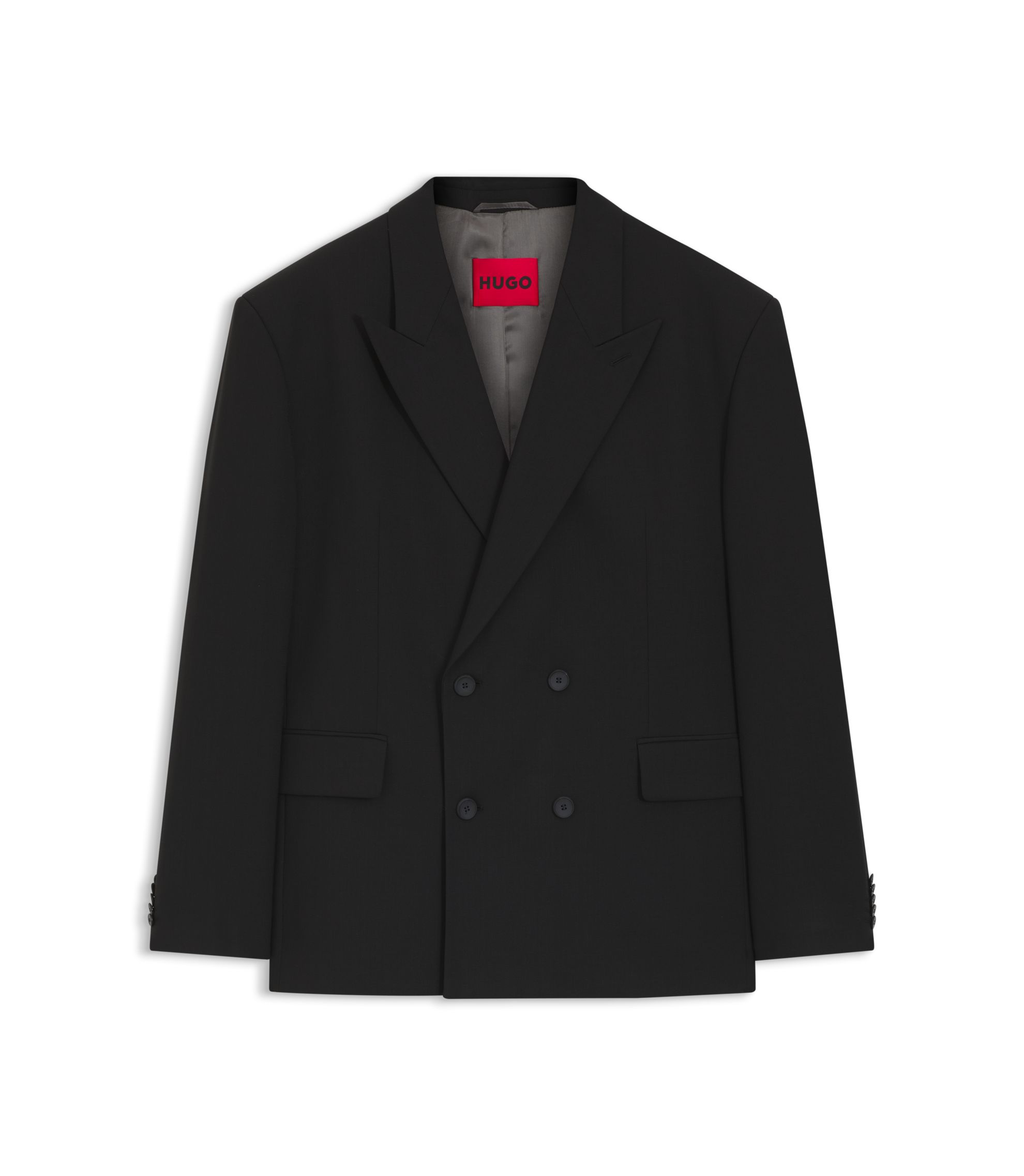 HUGO - Double-breasted suit jacket in wool-blend twill - Black