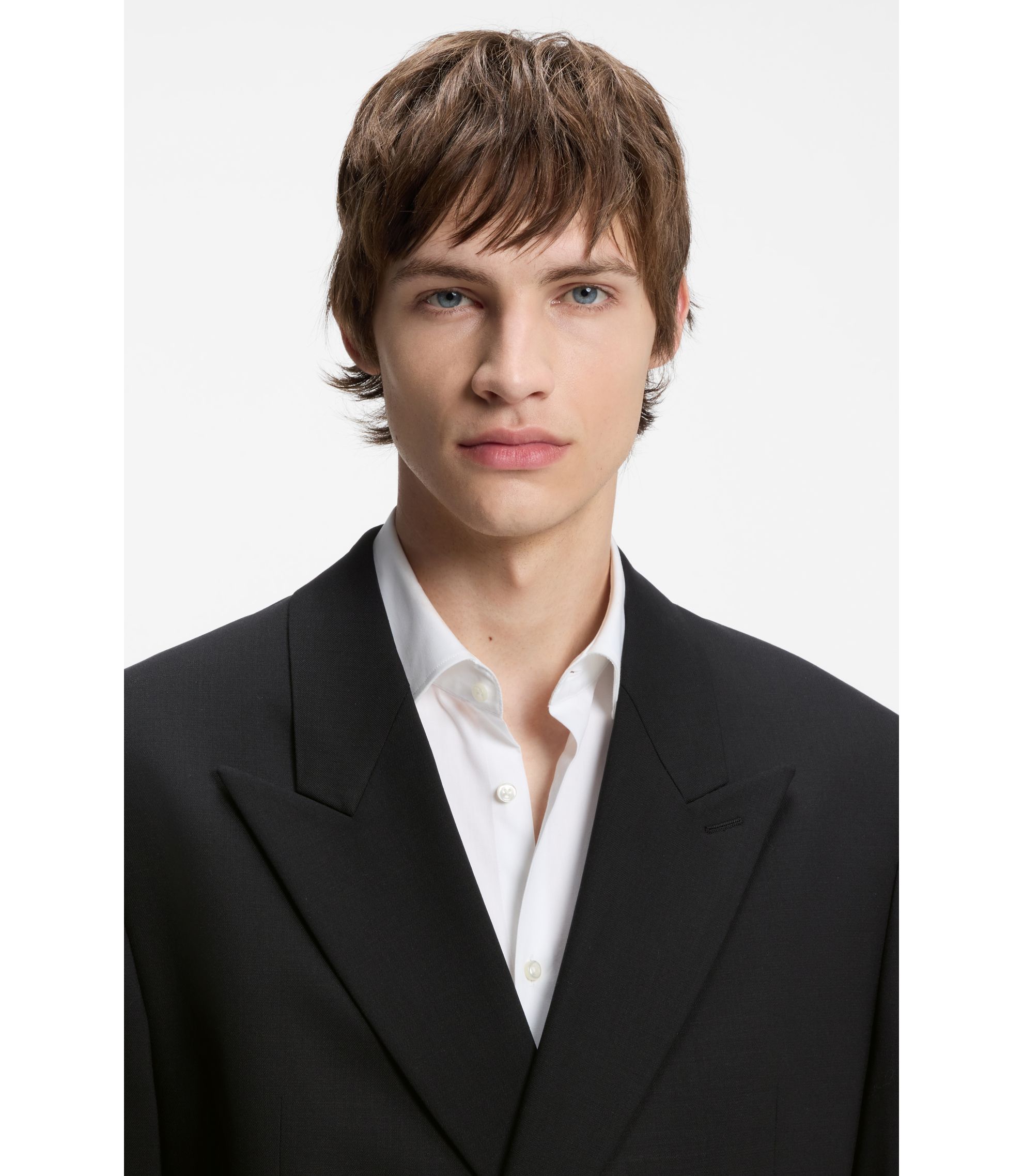 HUGO - Double-breasted suit jacket in wool-blend twill - Black