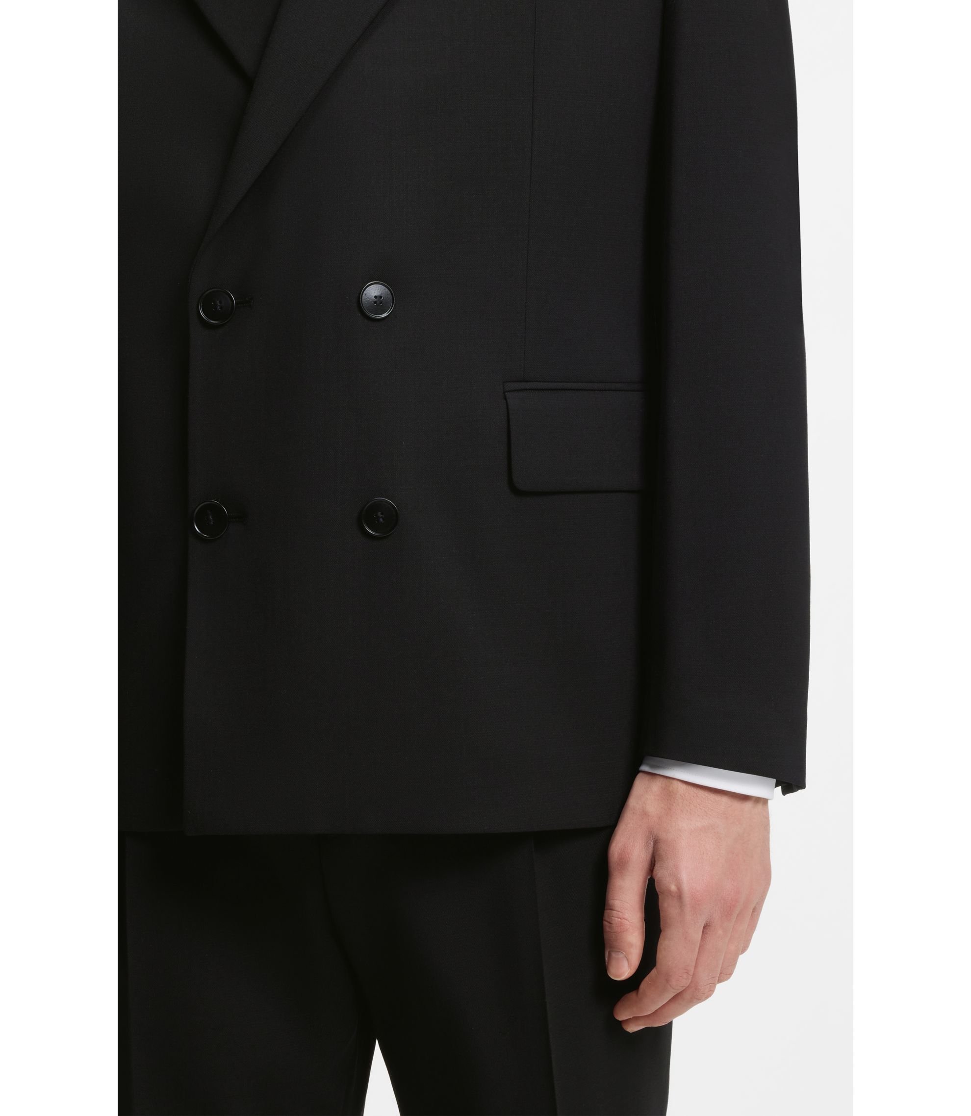 HUGO - Double-breasted suit jacket in wool-blend twill - Black