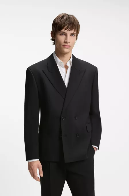 Double-breasted suit jacket in wool-blend twill