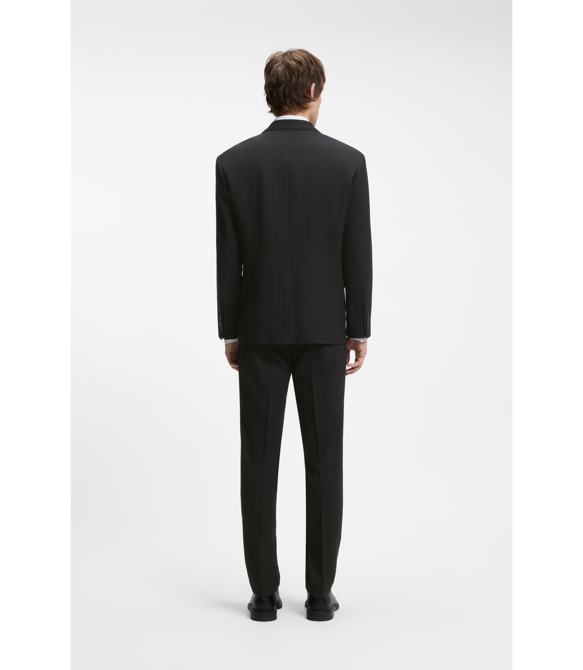 HUGO - Double-breasted suit jacket in wool-blend twill - Black