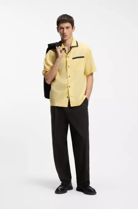 Modern-fit trousers in stretch-cotton seersucker