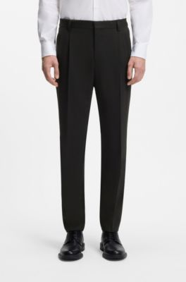 Pantalones extra slim fit en sarga de mezcla de lana, Negro