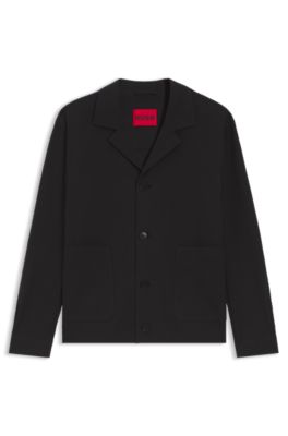 Modern-fit jacket in stretch-cotton seersucker, Black