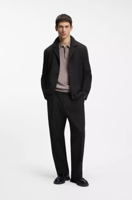 Modern-fit jacket in stretch-cotton seersucker