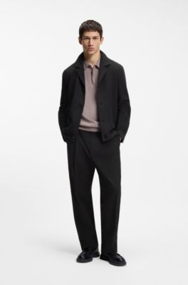 Modern-fit jacket in stretch-cotton seersucker, Black