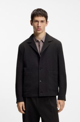 Modern-fit jacket in stretch-cotton seersucker, Black