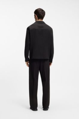 Modern-fit jacket in stretch-cotton seersucker, Black