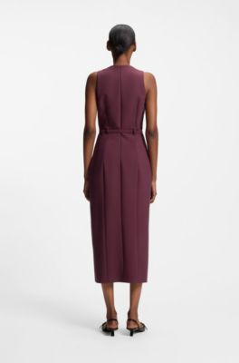 Vestido con escote en pico y detalle de hebilla, P&uacute;rpura oscuro