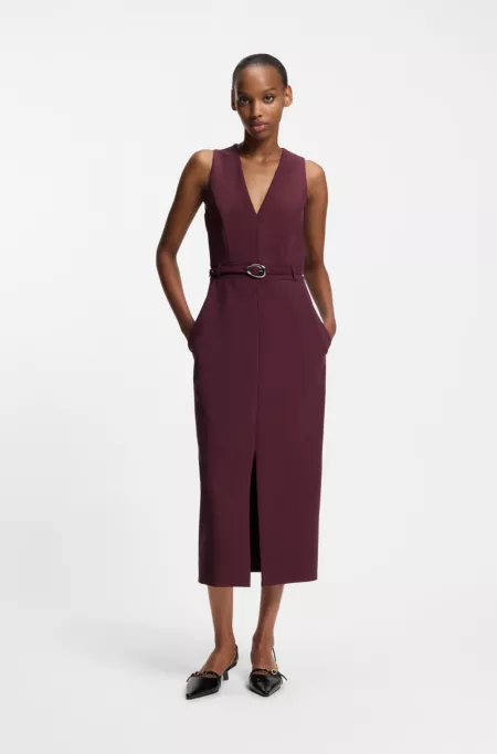 Buckle-detail dress with V neckline