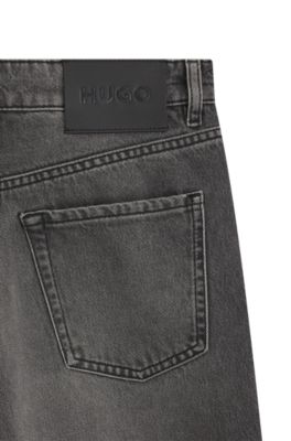 Grey straight-fit jeans in rigid denim, Silver