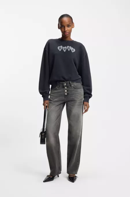 Grey straight-fit jeans in rigid denim