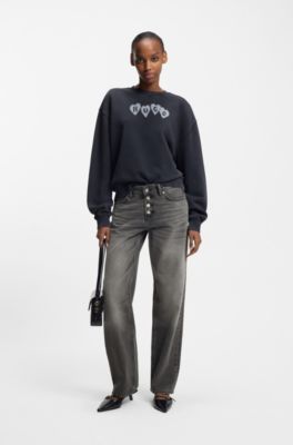 Grey straight-fit jeans in rigid denim, Silver