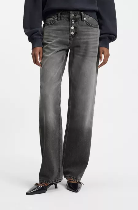 Grey straight-fit jeans in rigid denim