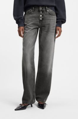 Grey straight-fit jeans in rigid denim, Silver