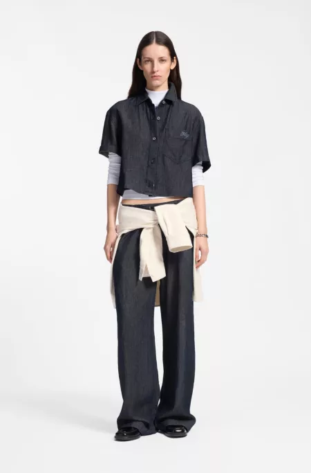 Relaxed-fit cropped blouse in lightweight denim