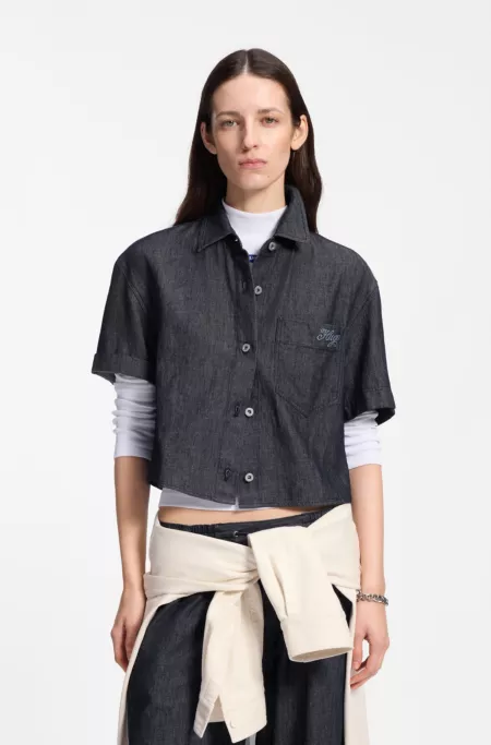 Relaxed-fit cropped blouse in lightweight denim