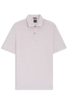 Regular-fit polo shirt in cotton and linen, Light Purple
