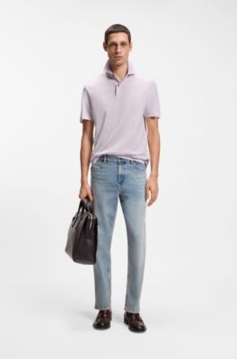 Regular-fit polo shirt in cotton and linen, Light Purple