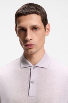 Regular-fit polo shirt in cotton and linen, Light Purple