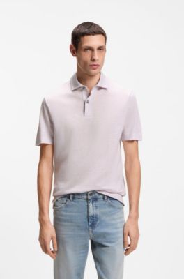Regular-fit polo shirt in cotton and linen, Light Purple