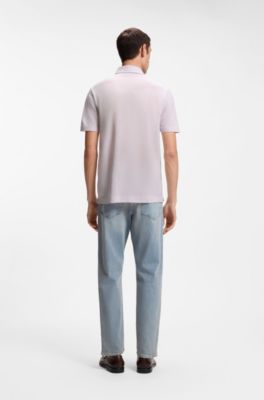 Regular-fit polo shirt in cotton and linen, Light Purple