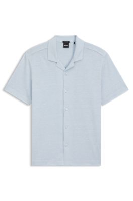Regular-fit shirt in cotton and linen, Light Blue