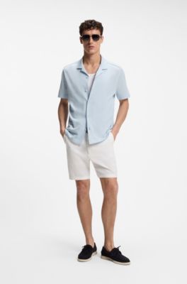 Regular-fit shirt in cotton and linen, Light Blue
