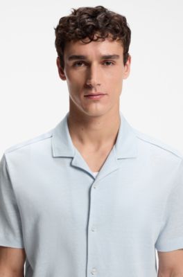 Regular-fit shirt in cotton and linen, Light Blue